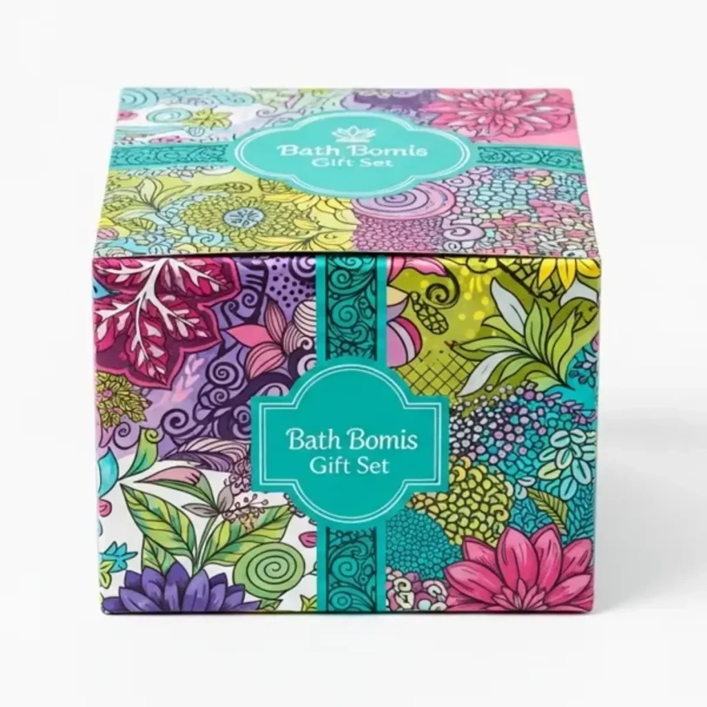 Custom bath bomb gift set packaging, main view