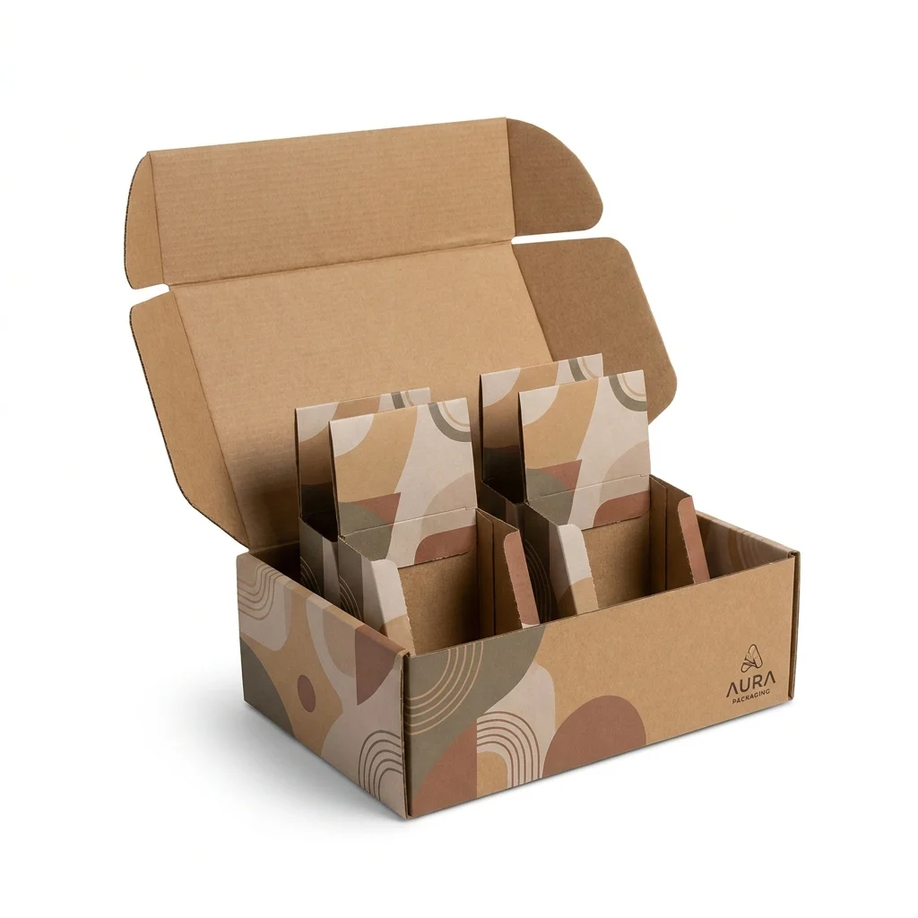 Cardboard counter display box, front view